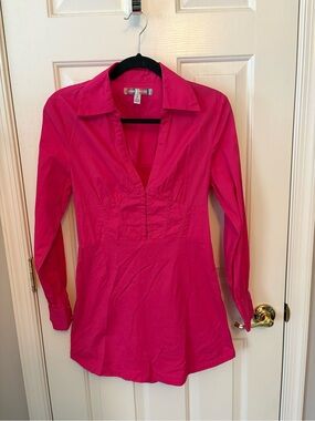 Urban Outfitters Bright Pink Long-Sleeve V-Neck Tunic